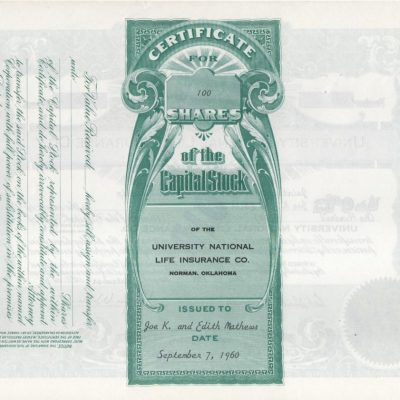 University National Life Insurance Co. 100 acciones tipo COMUN de 1960